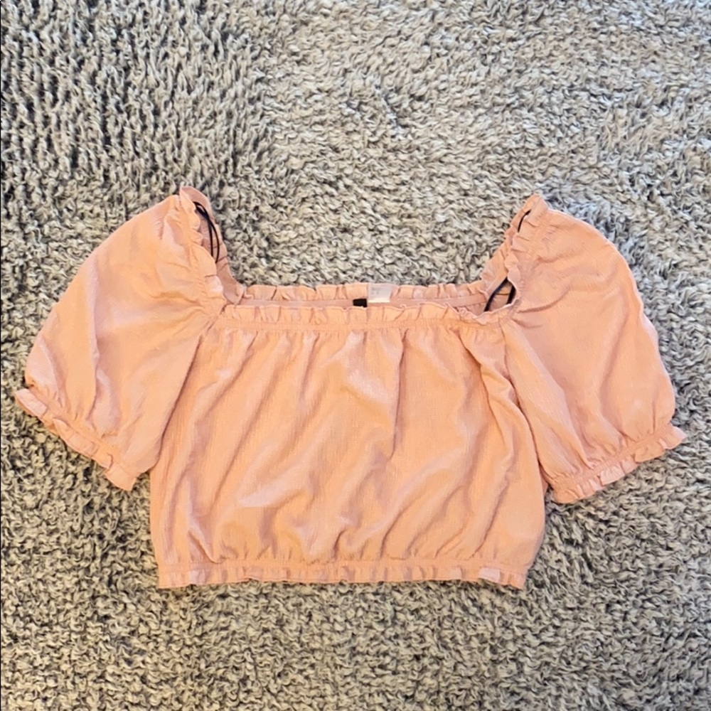 Cropped off the shoulder pink shirt